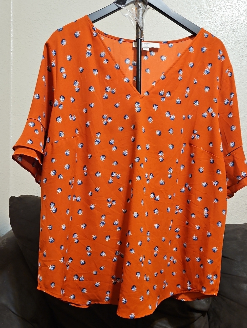 LOFT Orange Floral V-Neck Tunic Top